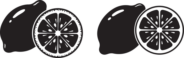 Two Lemons One Whole One Sliced Vector Illustration Keywords: lemon, citrus, fruit, slice, whole, food, fresh