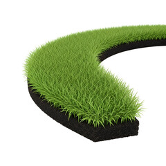 Artificial grass turf landscape curved design element isolated on black background for architecture