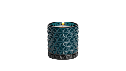Decorative candle with burning flame isolated on white background
