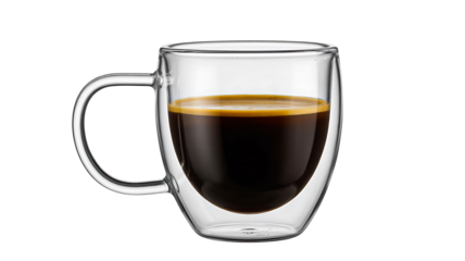 Cup of black coffee in glass mug isolated on white background
