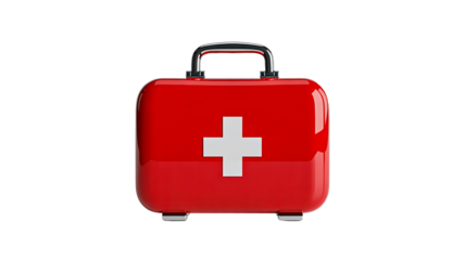 Red first aid medical kit with cross symbol isolated on white background
