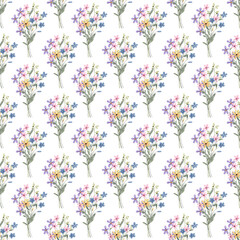 Seamless pattern with wildflowers, repeating paper, background.. Floral backdrop for textile, fabric, wallpaper. Hand drawn flowers.	