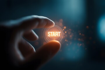 Tapping Circular Digital START Button with Orange Glow