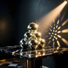 disco balls arranged on a table