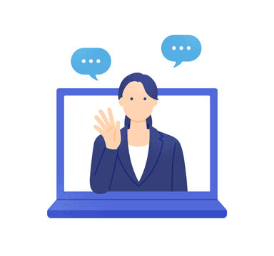 Web窓口で相談対応するカスタマーサポート。PC画面越しに案内・説明するオンライン接客の女性。