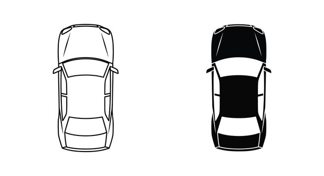 A comparative top down view of two modern car designs one light and one dark silhouette