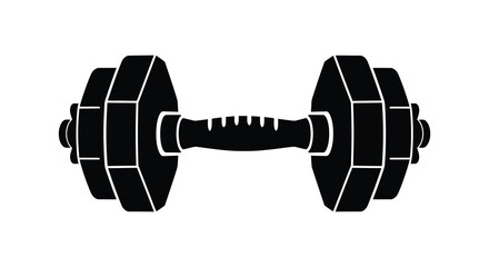 A striking black and white illustration depicts a weight dumbbell emphasizing fitness and strength silhouette © Niloy MotionArts 3D7