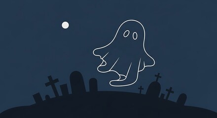 Ghost Floating Above Graveyard at Night.