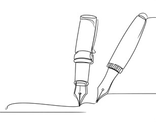 Line art of two elegant fountain pens, minimalist and modern