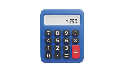 3D Blue Calculator with Display Showing 'x 35.0'