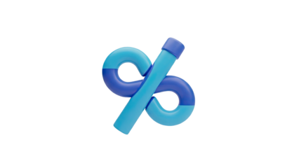 3D Percent Symbol Icon in Blue and Cyan Gradient