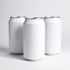 Three blank white aluminum beverage cans