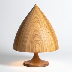 Conical wooden table lamp, light beige/tan wood grain