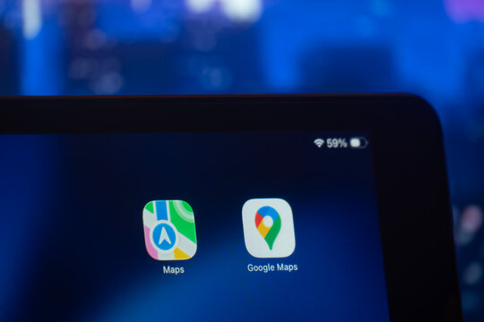 Dhaka, Bangladesh- 01 Dec 2025: Google maps and Apple maps app is displayed on iPad.
