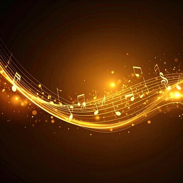 Golden musical notes flowing on a dark background
