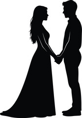 Romantic Lovers Kissing Silhouette Vector Night Scene