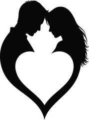 Romantic Lovers Heart Silhouette Vector for Valentine Design