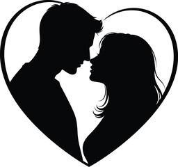 Love Heart Couple Silhouette Vector Icon Romantic Symbol