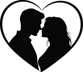 Romantic Couple Heart Silhouette Vector Love Relationship Icon