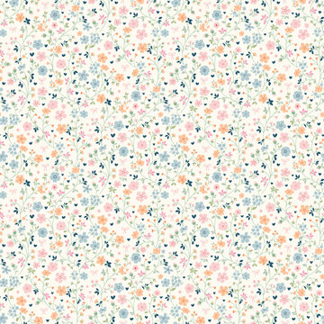 Cute flower pattern in small design. Small colorful flowers on light color background. Ditsy floral seamless pattern. Pretty ditsy print. Wildflower surface design. for fashion, fabric, wallpaper