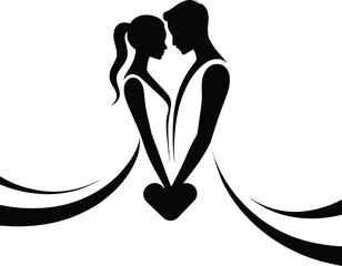 Wedding Couple Silhouette Vector Romantic Bride Groom Love