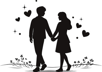 Romantic Walking Couple Silhouette Vector Love Relationship Design