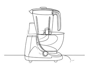 Line drawing of a kitchen appliance, including a blender and food processor