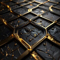 Detailed, textured gold-lined, dark geometric design