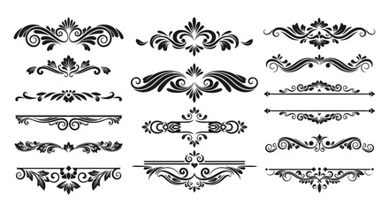 ornate black floral scrollwork designs and dividers arranged in rows a decorative silhouette © Niloy MotionArts 3D7