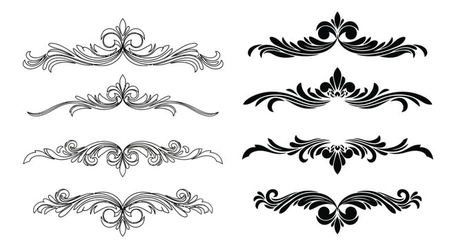 intricate ornamental designs showcase symmetrical flourishes and decorative elements in a captivating black silhouette