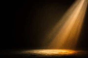 Dramatic golden spotlight illuminates dusty air and textured ground