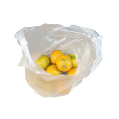 Plastic bag with oranges inside.