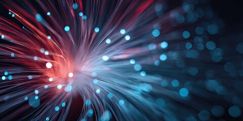 Abstract explosion of red and blue light fibers, bokeh