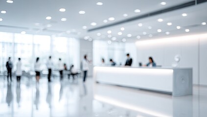 Bright, modern reception area with people interacting