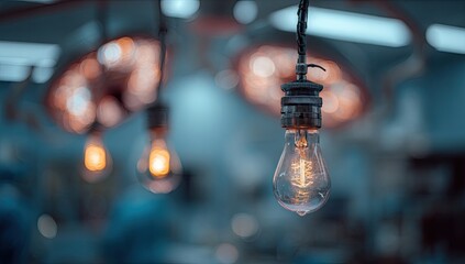 Vintage incandescent bulbs glow, casting warm light against a blurred background