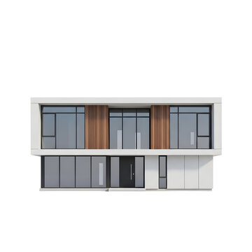 Modern two story building with large windows and balcony