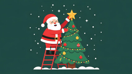 Santa Claus Decorating Christmas Tree Illustration