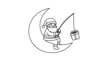 Santa Claus Sitting on Moon Outline Illustration