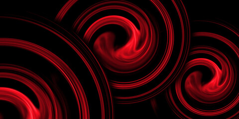Stunning abstract background with vibrant red spiral swirls and glowing circular lines on black backdrop. High-energy modern design