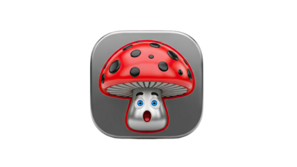 Surprised Cartoon Mushroom Icon - 3D Render