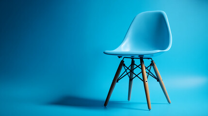 Monochromatic Light Blue Modern Molded Chair on a Vibrant Blue Background with Studio Lighting