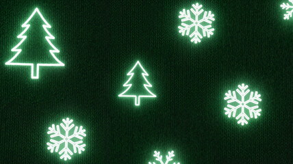 Neon Christmas trees and snowflakes on dark background  
