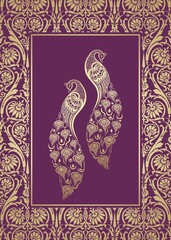 peacocks, feathers ,wedding card design, royal India	