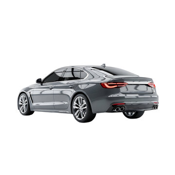 Rear view of a sleek gray bmw sedan on a black background
