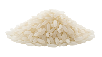 Heap of white rice grains on transparent background for culinary use