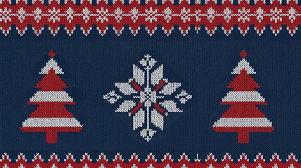 Holiday sweater pattern with Christmas trees and snowflake design  