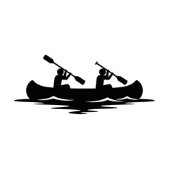 People Canoeing on Lake Silhouette for Outdoor Adventure and Summer Recreation Graphics