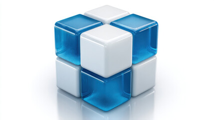 Obraz premium Modern cube blocks in blue and white representing modular systems, data structure, organization, and digital technology.