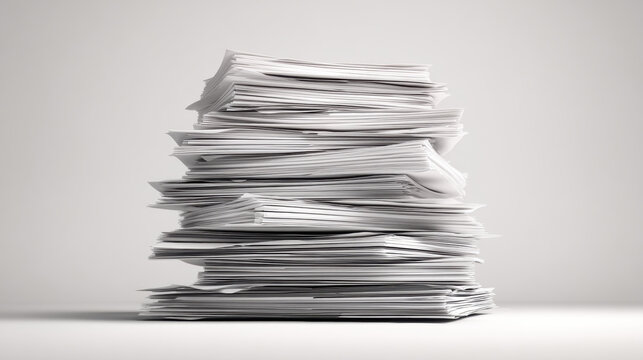 Organized Documents, A minimalist 3D illustration of a neat stack of stylized documents or folders. Isolated on a seamless, solid light gray background. Representing organized tax filing. 