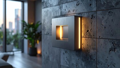 Modern wall sconce illuminating rough, textured concrete